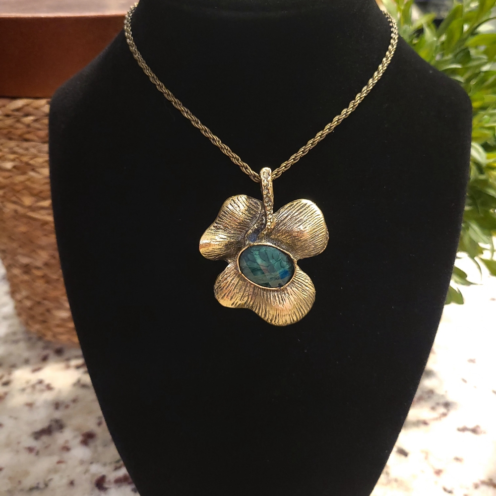 Gold Pansy Pendant Necklace